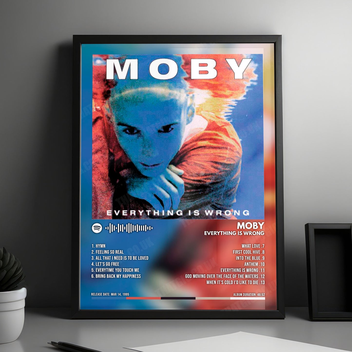 Moby "Everything Is Wrong" Album Cover Poster - with Complete Tracklist