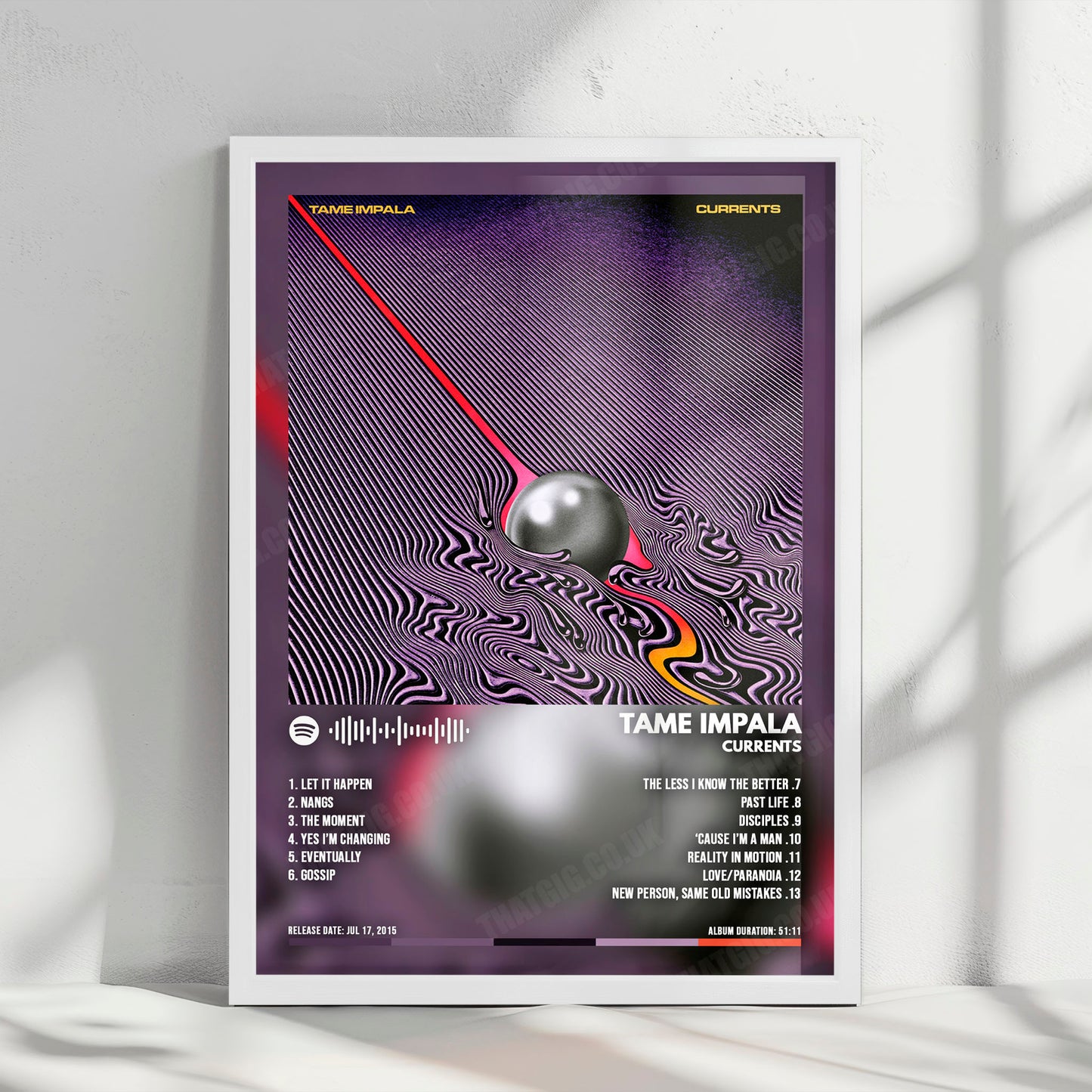 Tame Impala "Currents " Album Cover Poster - with Complete Tracklist