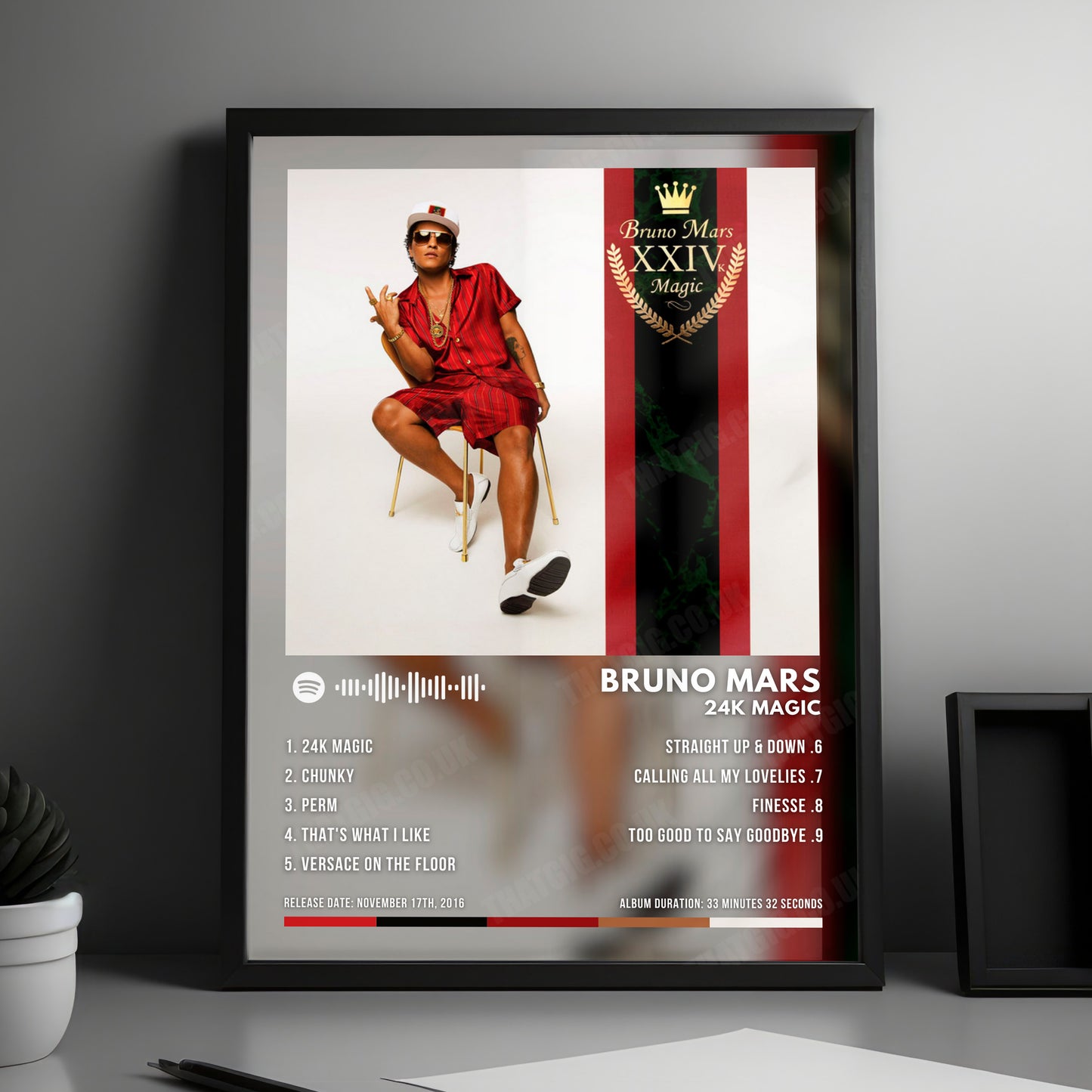 Bruno Mars "24K Magic" Album Cover Poster - with Complete Tracklist