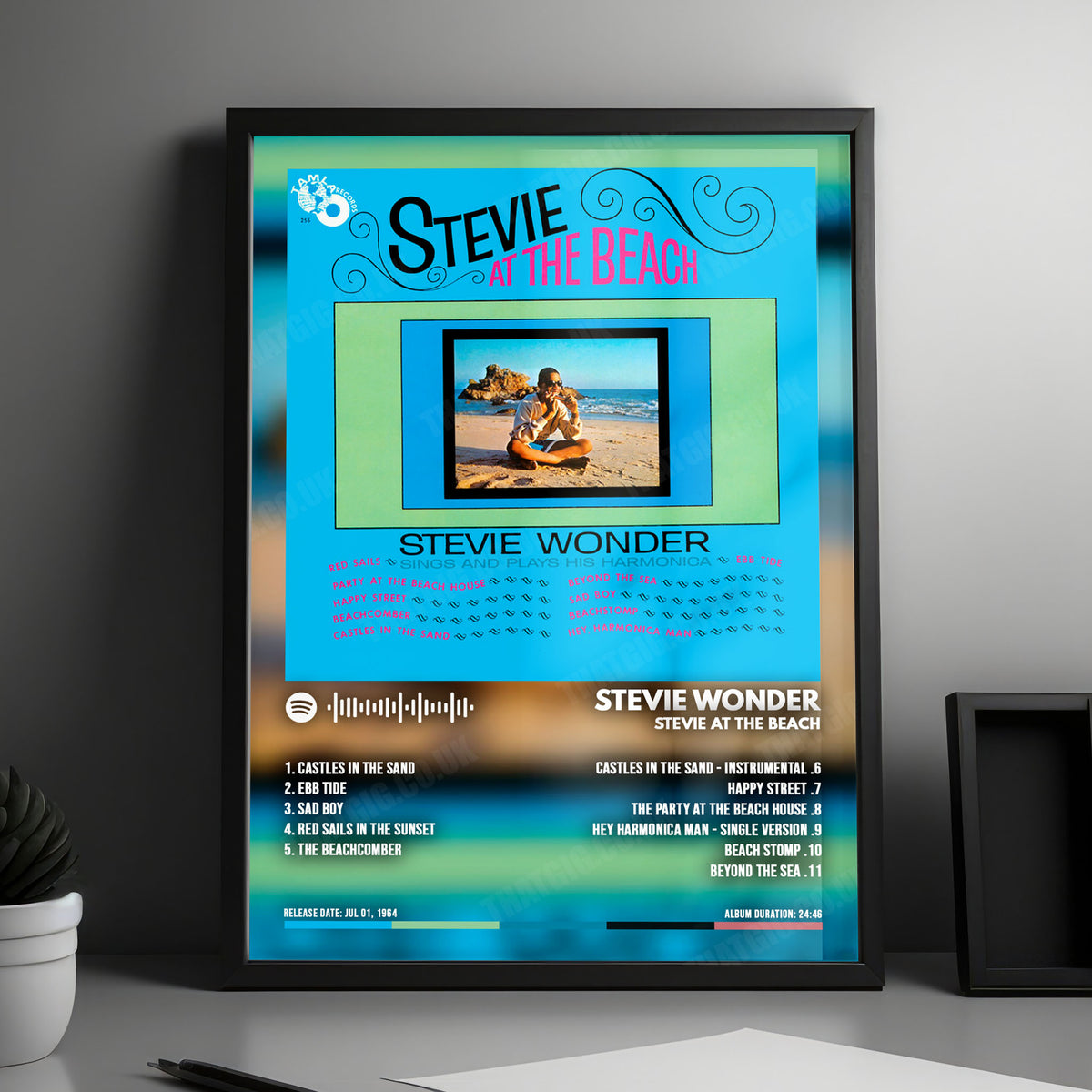 Stevie Wonder "Stevie At The Beach" Album Cover Poster - with Complete Tracklist