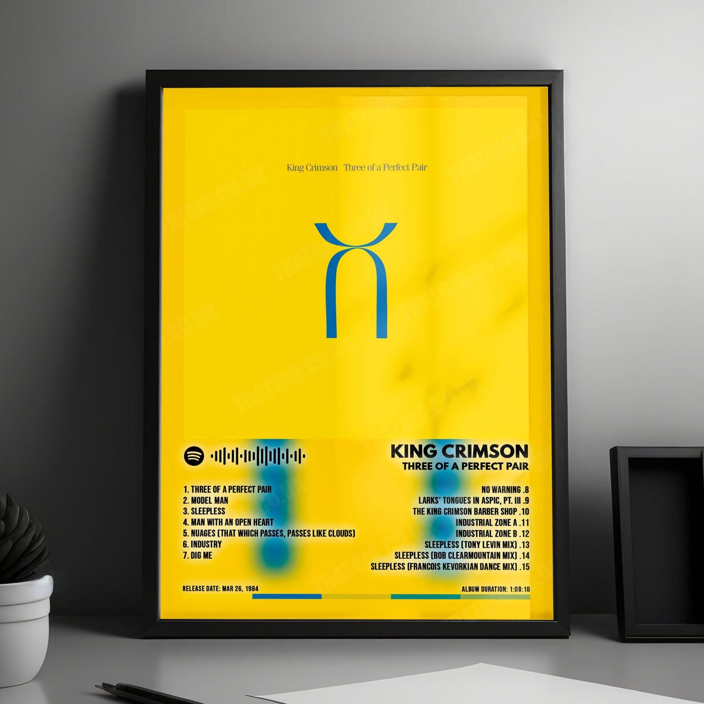 King Crimson "Three of a Perfect Pair" Album Cover Poster - with Complete Tracklist