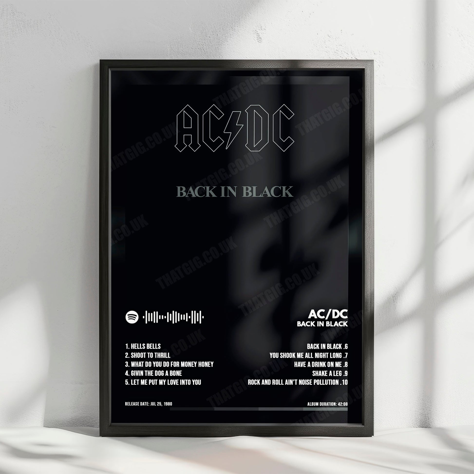 AC/DC "Back in Black" Album Cover Poster - with Complete Tracklist