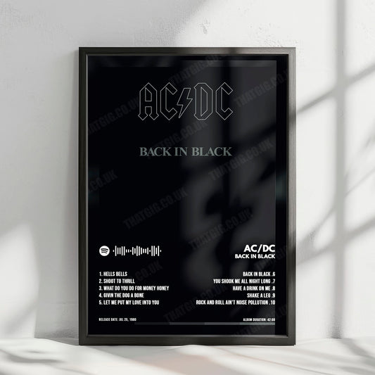 AC/DC "Back in Black" Album Cover Poster - with Complete Tracklist
