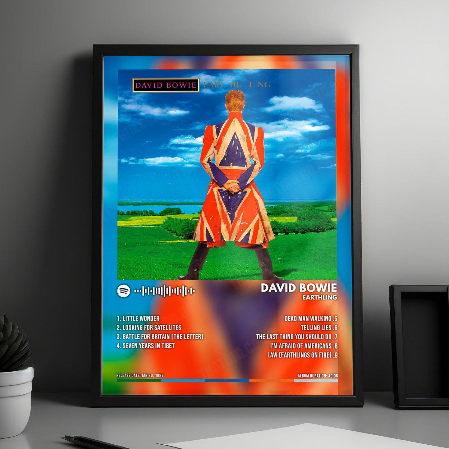 David Bowie "Earthling" Album Cover Poster - with Complete Tracklist