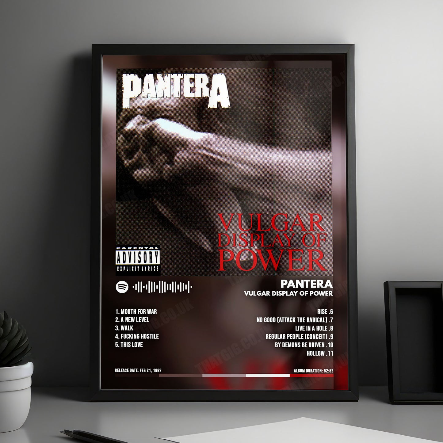 Pantera "Vulgar Display of Power " Album Cover Poster - with Complete Tracklist