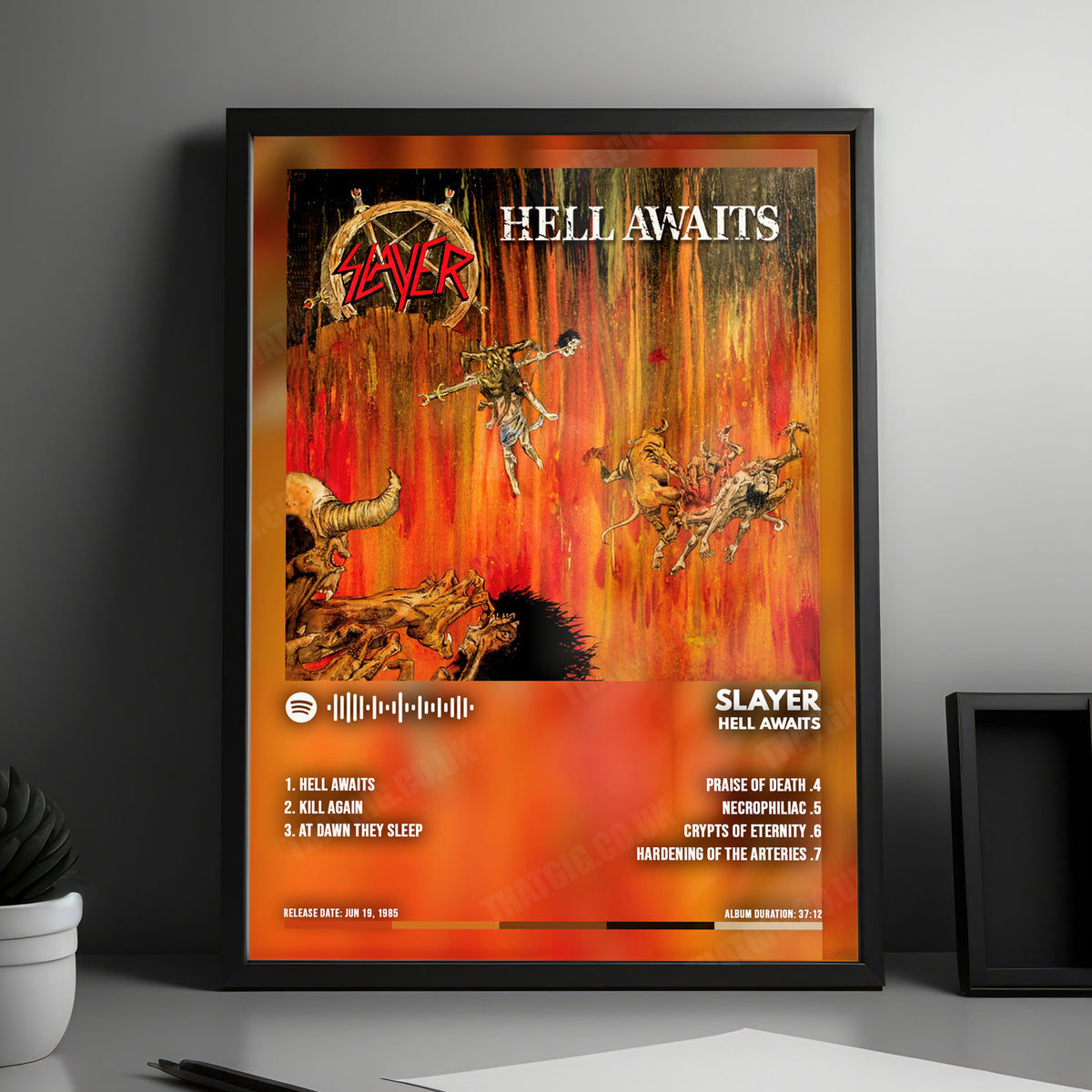 Slayer "Hell Awaits" Album Cover Poster - with Complete Tracklist