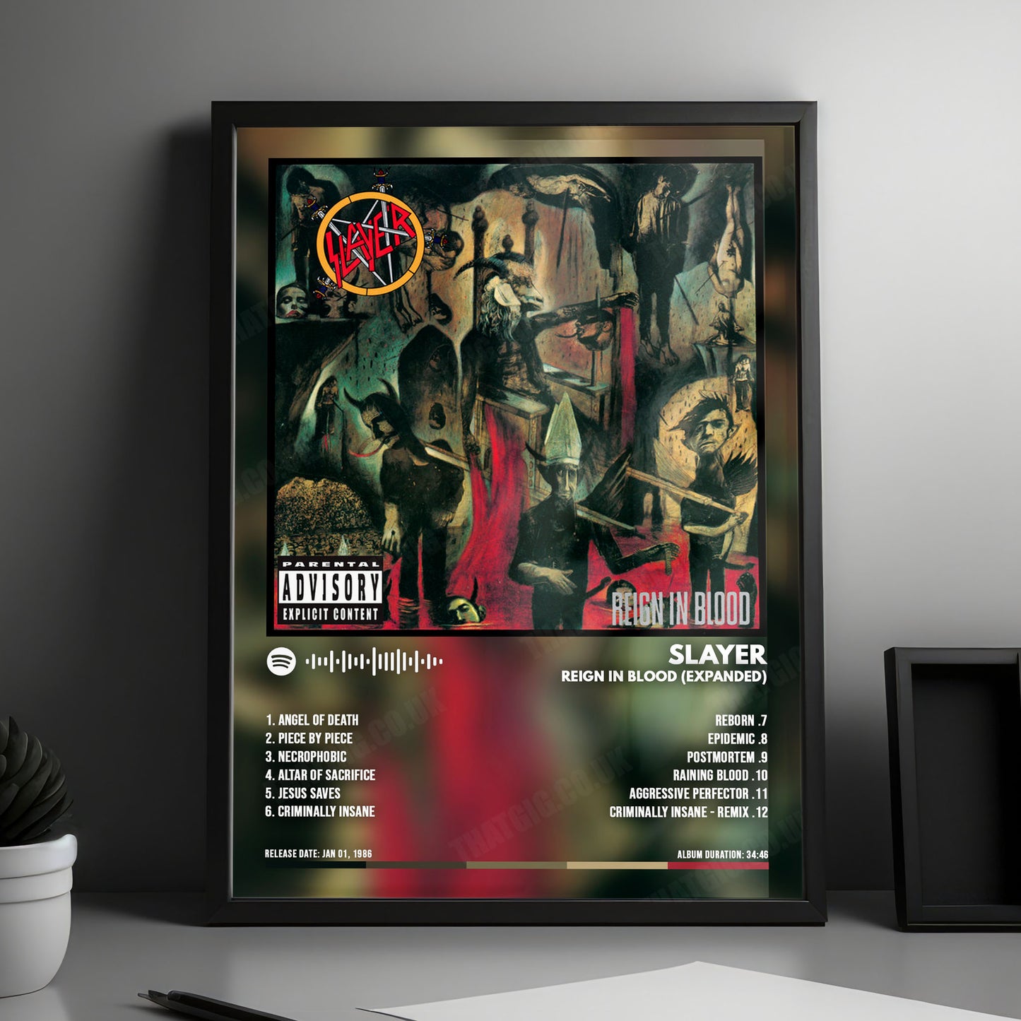Slayer "Reign in Blood " Album Cover Poster - with Complete Tracklist