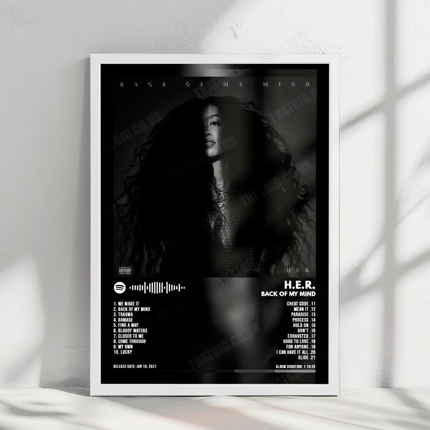 H.E.R. "Back of My Mind" Album Cover Poster - with Complete Tracklist