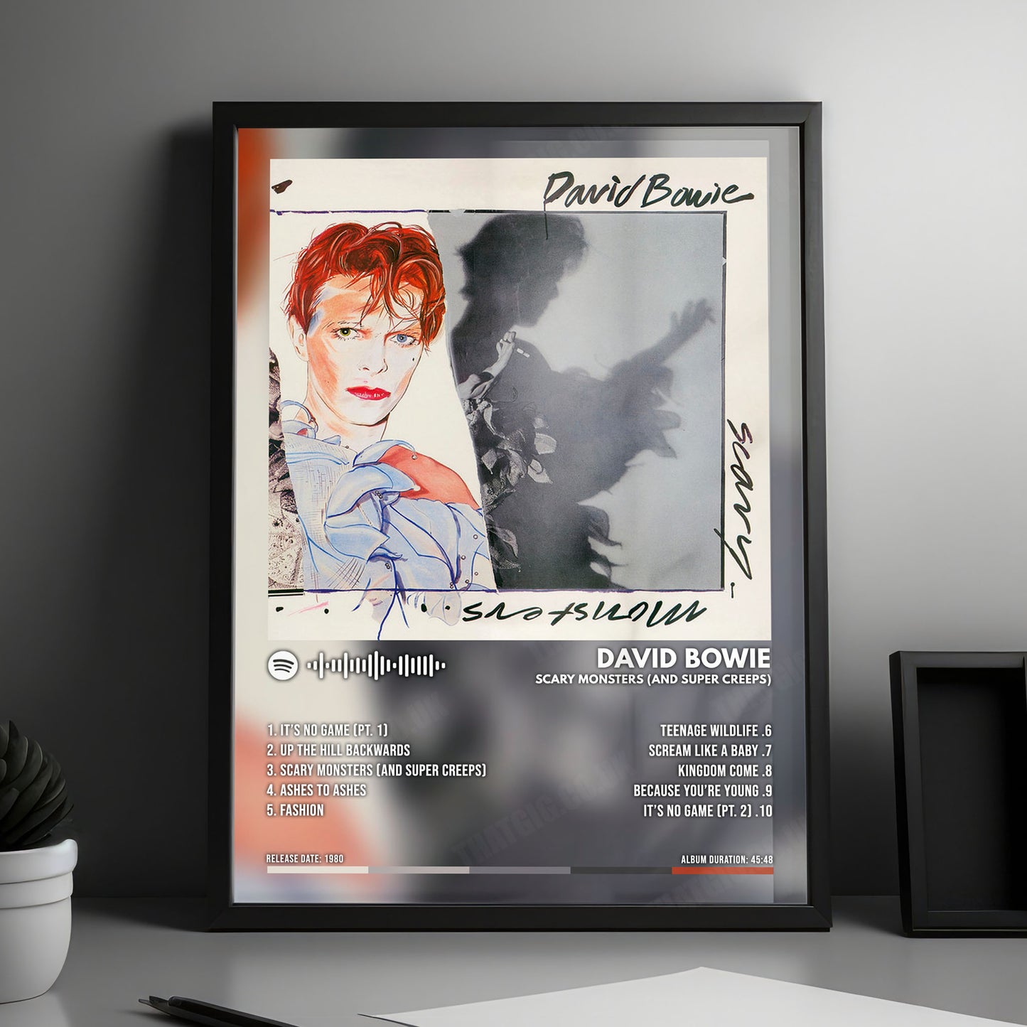 David Bowie "Scary Monsters (and Super Creeps)" Album Cover Poster - with Complete Tracklist