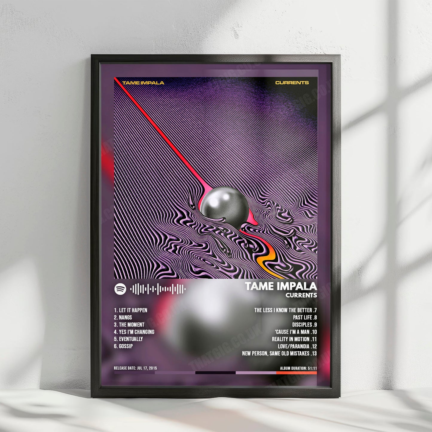Tame Impala "Currents " Album Cover Poster - with Complete Tracklist