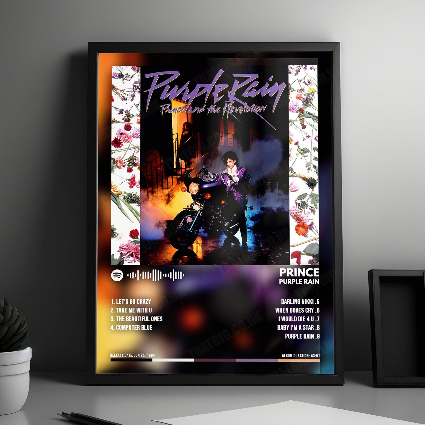 Prince "Purple Rain " Album Cover Poster - with Complete Tracklist