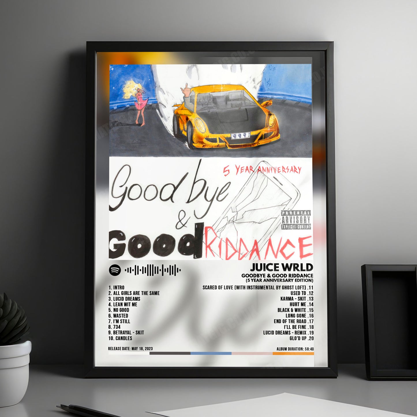 Juice WRLD "Goodbye & Good Riddance (5 Year Anniversary Edition)" Album Cover Poster - with Complete Tracklist