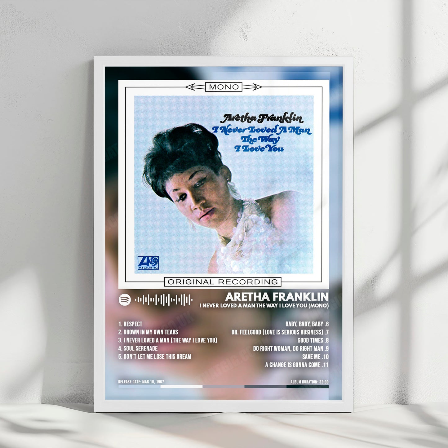 Aretha Franklin "I Never Loved a Man the Way I Love You " Album Cover Poster - with Complete Tracklist