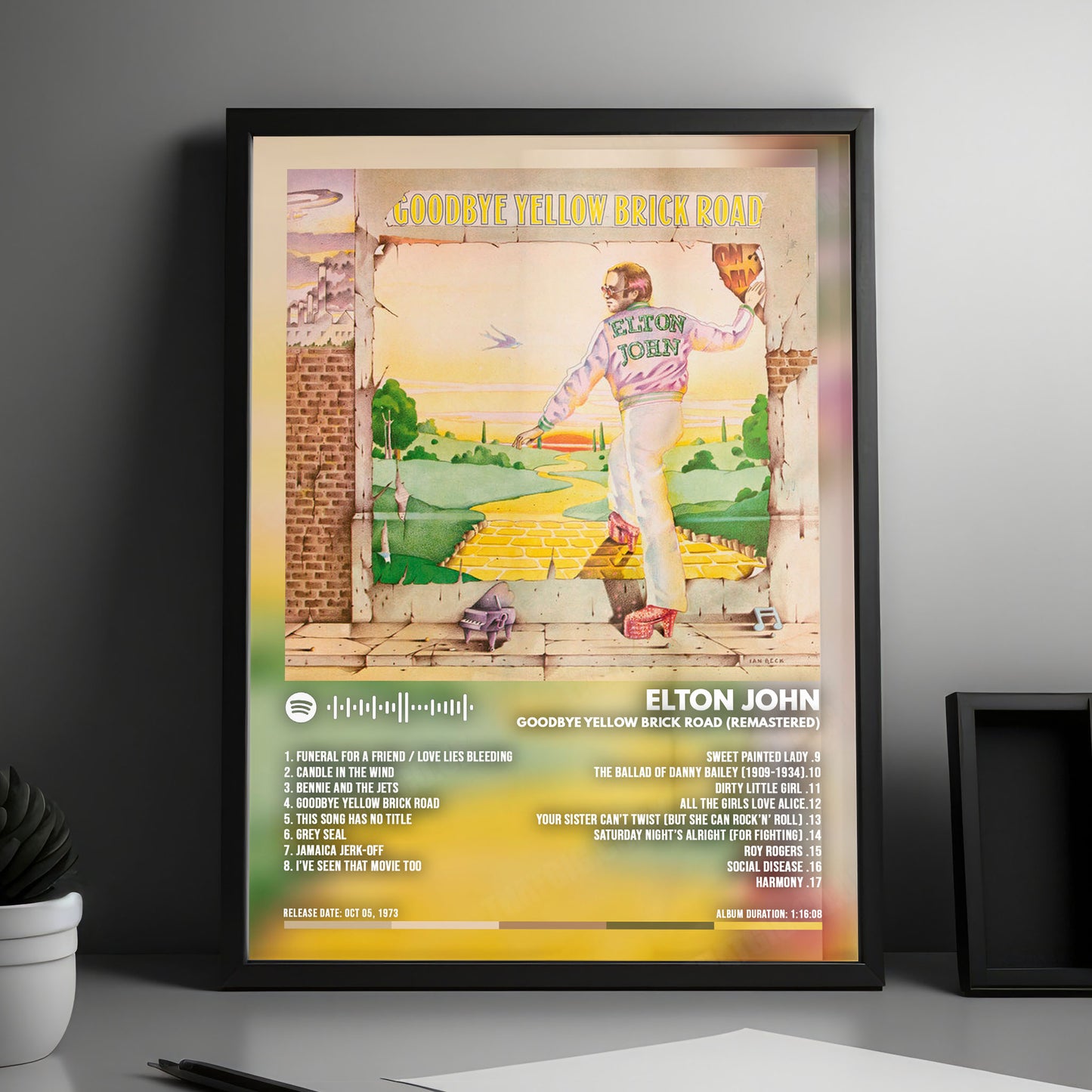 Elton John "Goodbye Yellow Brick Road " Album Cover Poster - with Complete Tracklist