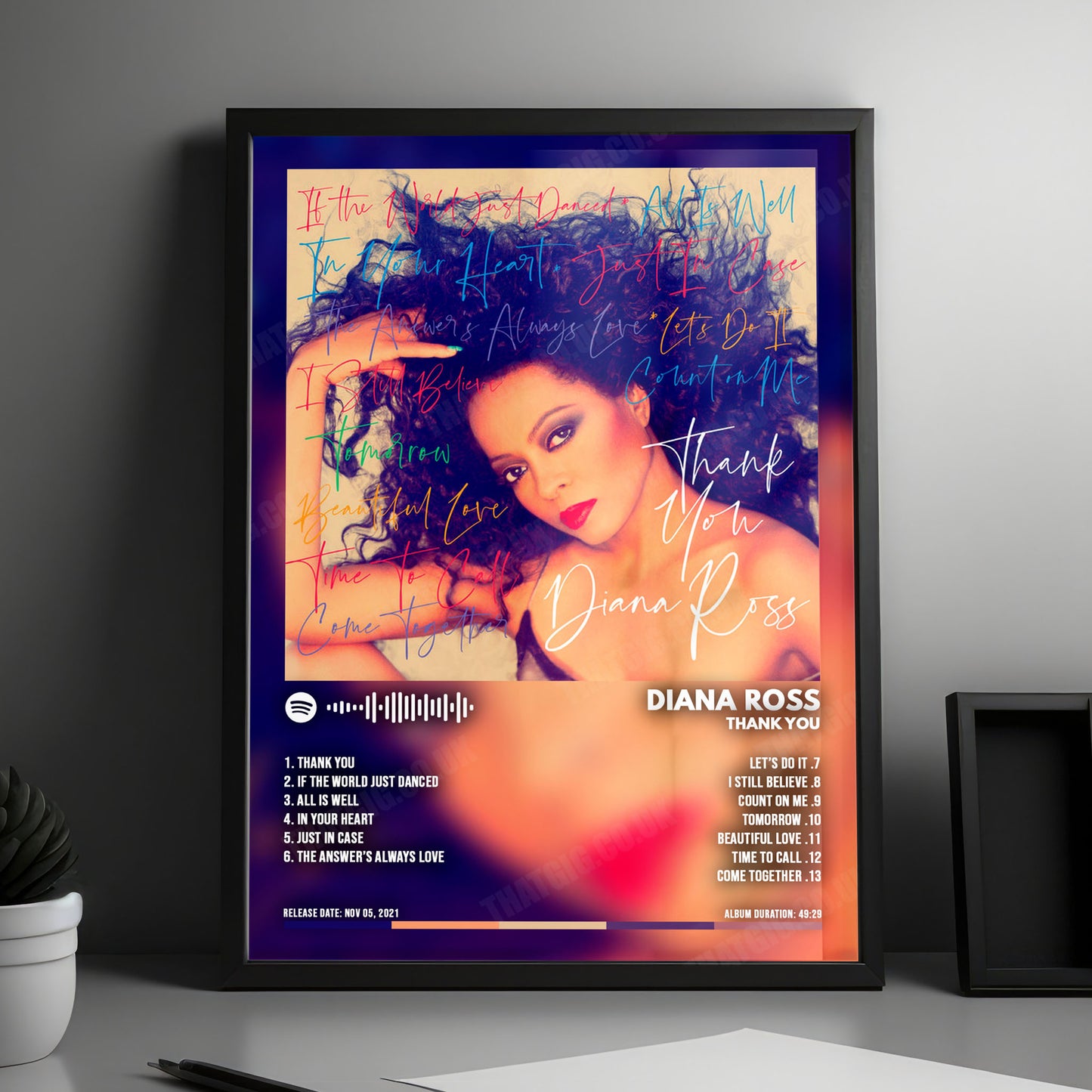 Diana Ross "Thank You" Album Cover Poster - with Complete Tracklist