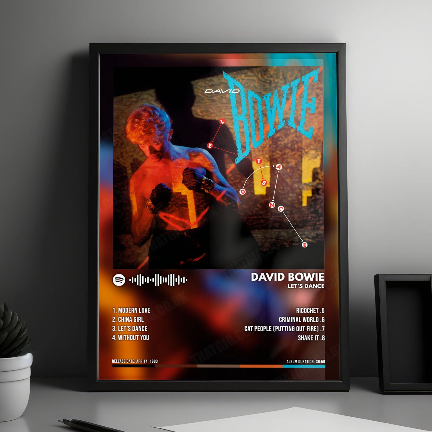 David Bowie "Let's Dance" Album Cover Poster - with Complete Tracklist
