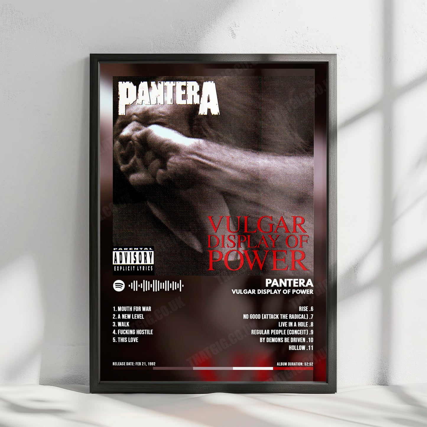 Pantera "Vulgar Display of Power " Album Cover Poster - with Complete Tracklist