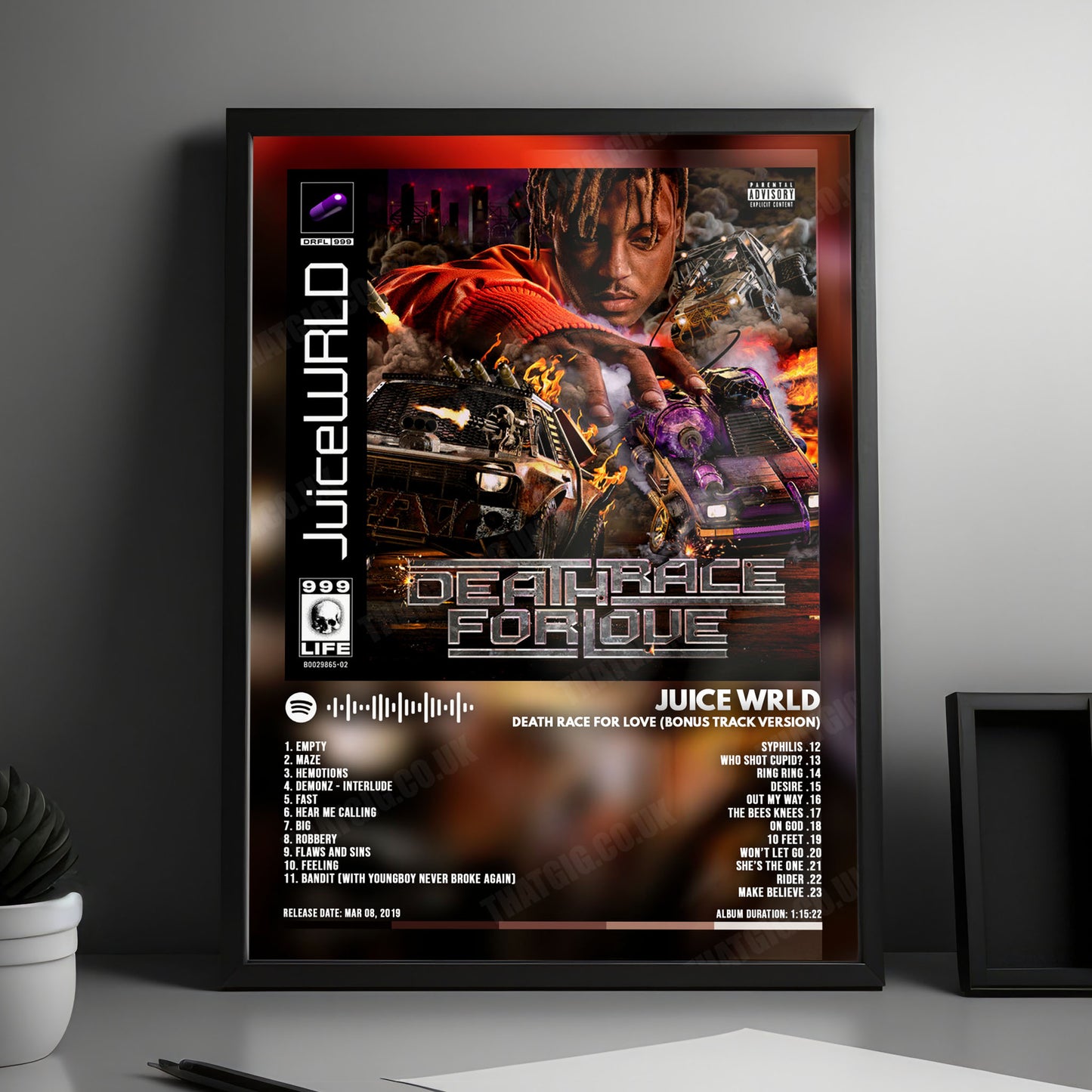 Juice WRLD "Death Race For Love (Bonus Track Version)" Album Cover Poster - with Complete Tracklist