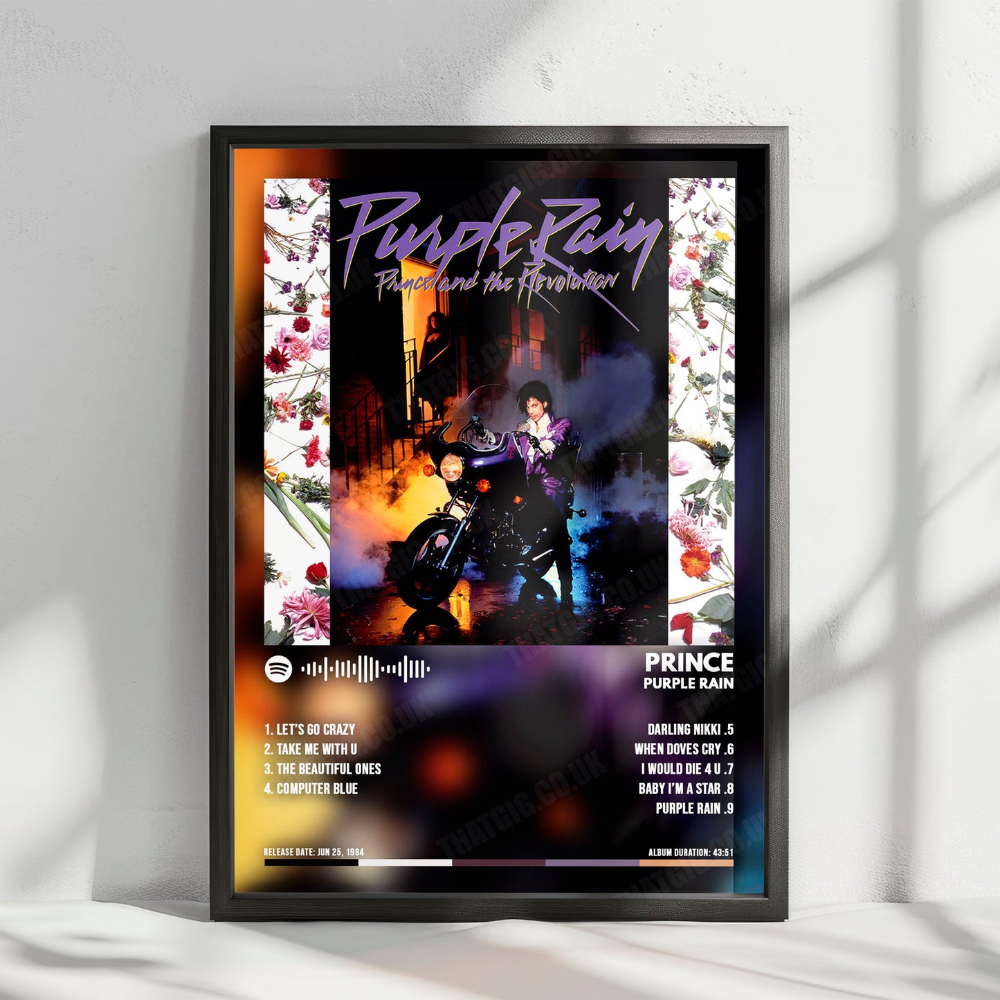 Prince "Purple Rain " Album Cover Poster - with Complete Tracklist