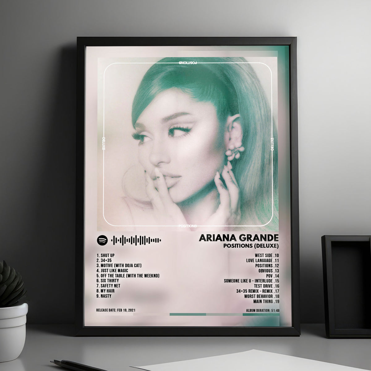 Ariana Grande "Positions (Deluxe)" Album Cover Poster - with Complete Tracklist
