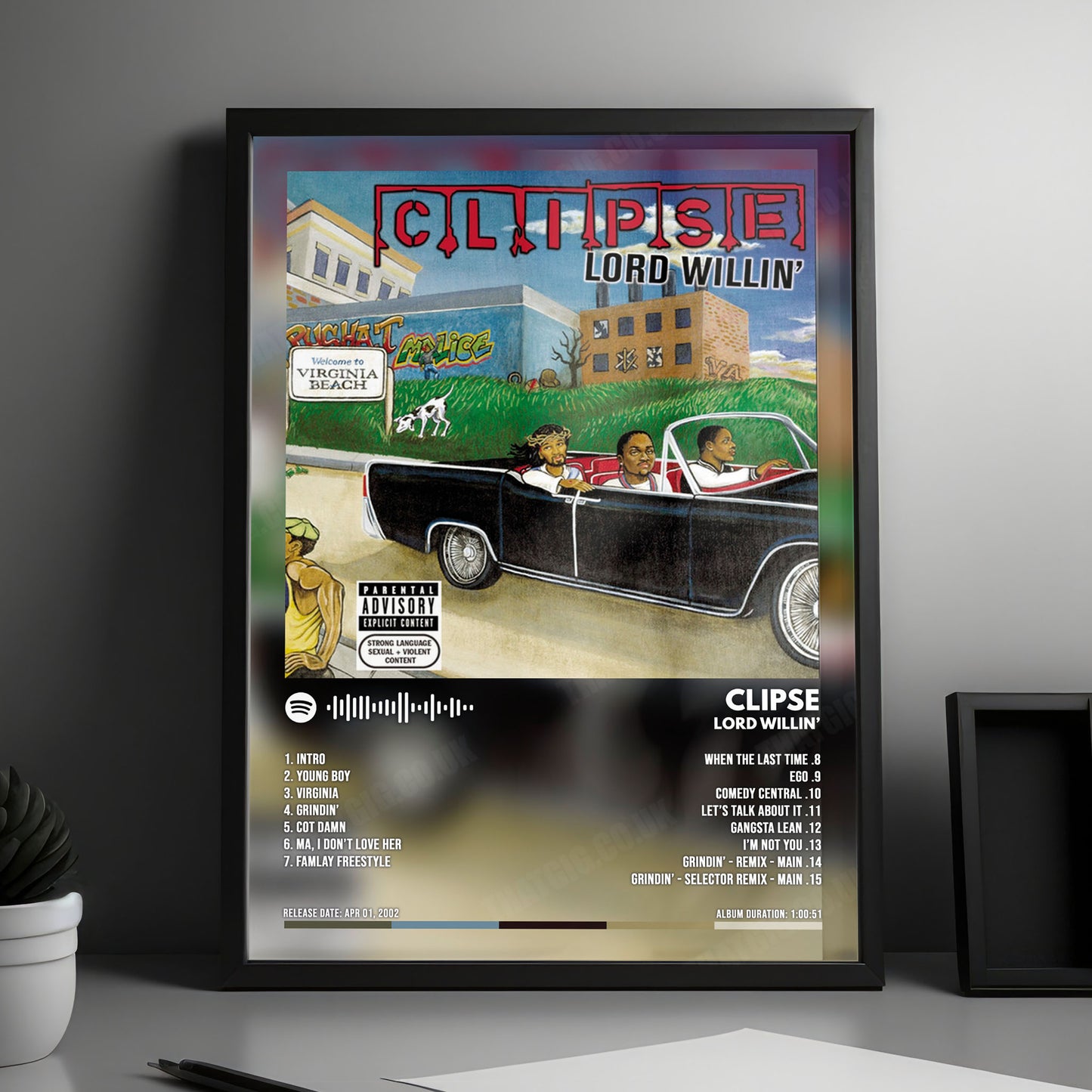 Clipse "Lord Willin'" Album Cover Poster - with Complete Tracklist