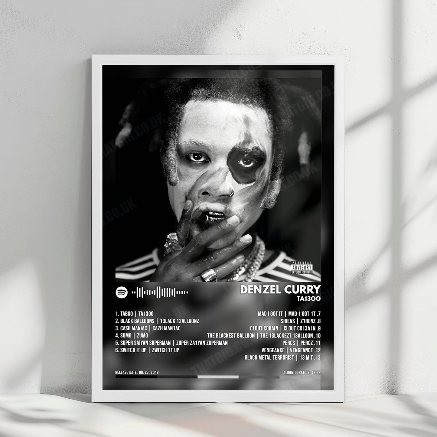 Denzel Curry "TA13OO" Album Cover Poster - with Complete Tracklist