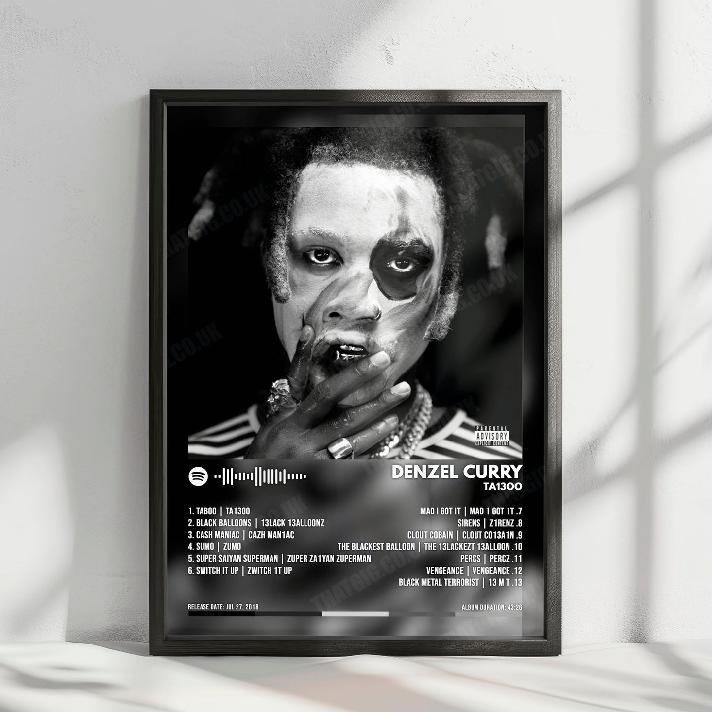 Denzel Curry "TA13OO" Album Cover Poster - with Complete Tracklist