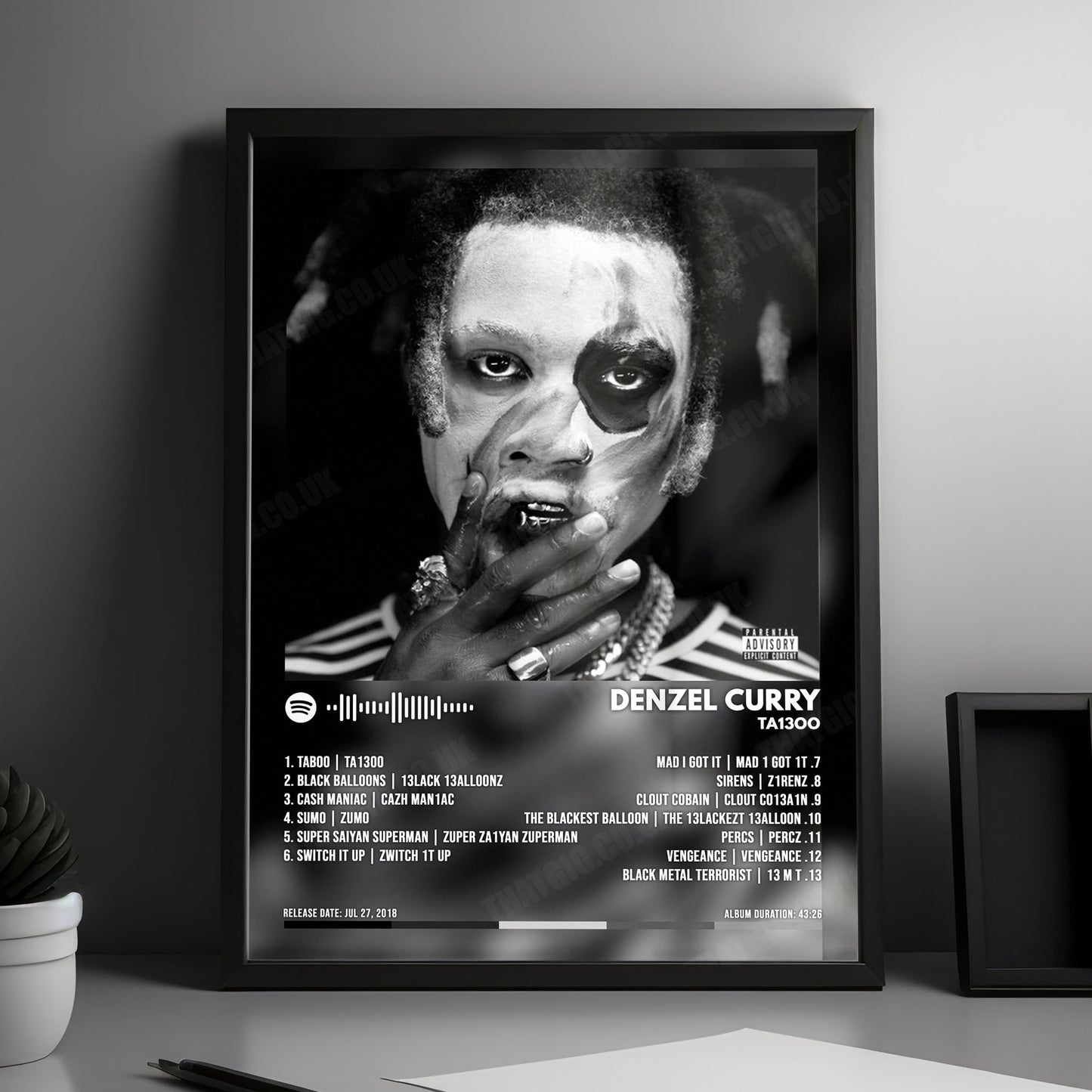 Denzel Curry "TA13OO" Album Cover Poster - with Complete Tracklist