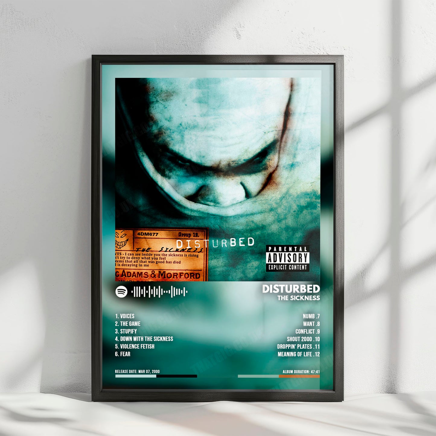 Disturbed "The Sickness " Album Cover Poster - with Complete Tracklist