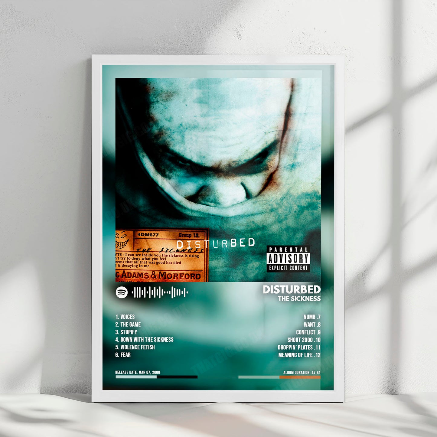 Disturbed "The Sickness " Album Cover Poster - with Complete Tracklist