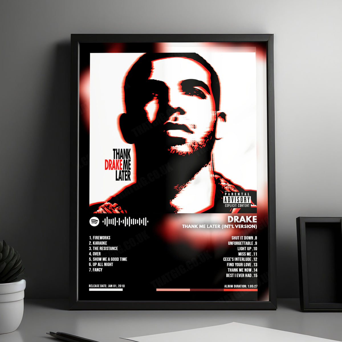 Drake "Thank Me Later (Int'l Version)" Album Cover Poster - with Complete Tracklist