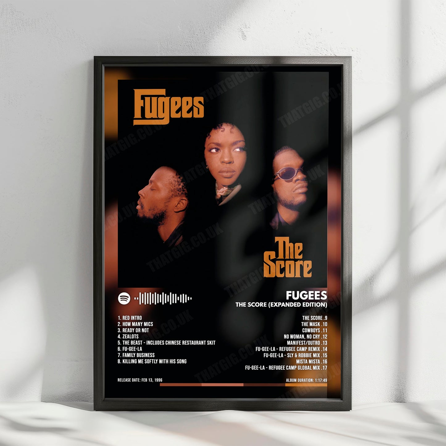 Fugees "The Score" Album Cover Poster - with Complete Tracklist