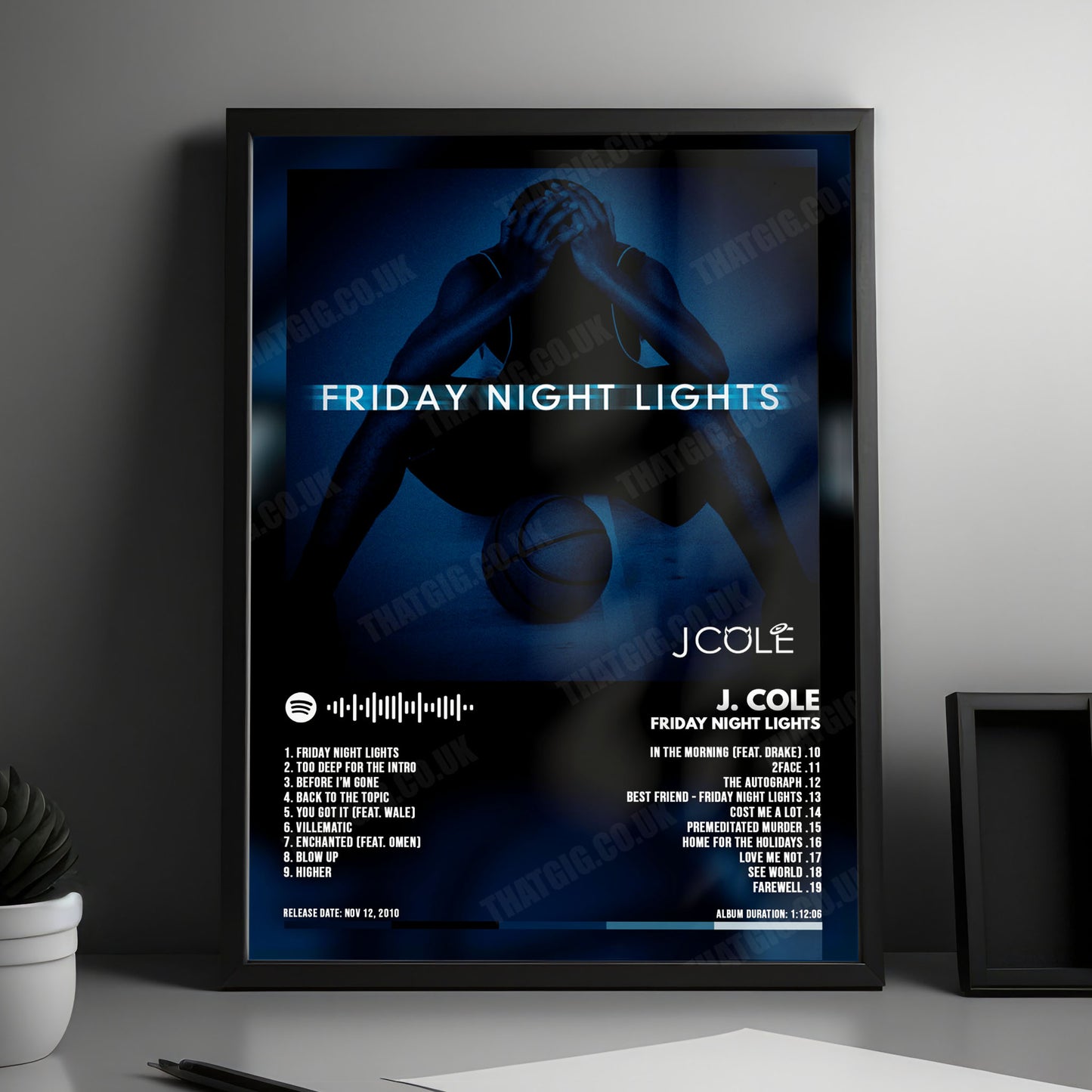 J. Cole "Friday Night Lights" Album Cover Poster - with Complete Tracklist