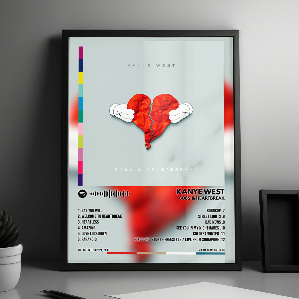 Kanye West "808s & Heartbreak" Album Cover Poster - with Complete Tracklist