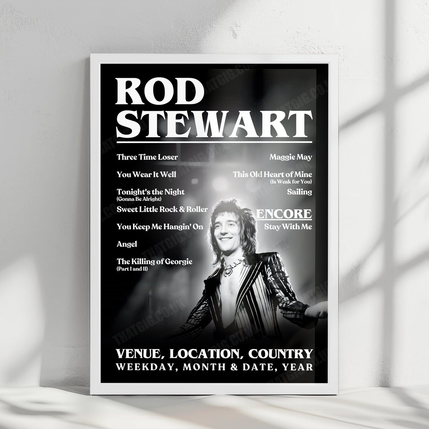 Rod Stewart Setlist Poster - Olympia Grand Hall, London, England - December 28th, 1978