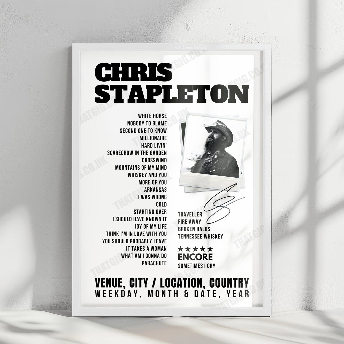 Chris Stapleton Setlist Poster - Ford Idaho Center Arena, Nampa - July 25th, 2024