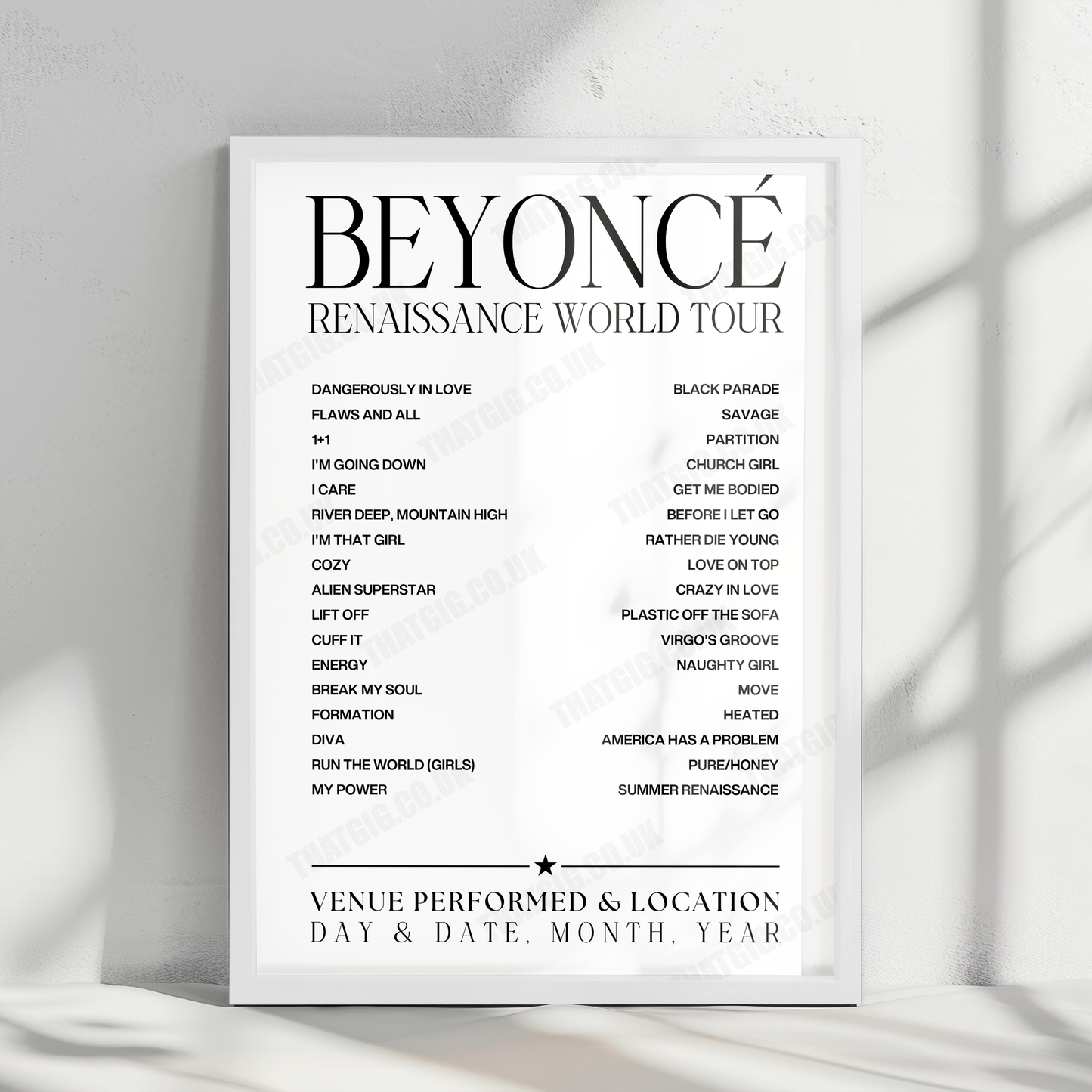 Beyoncé Setlist Poster - Ford Field, Detroit - July 26th, 2023