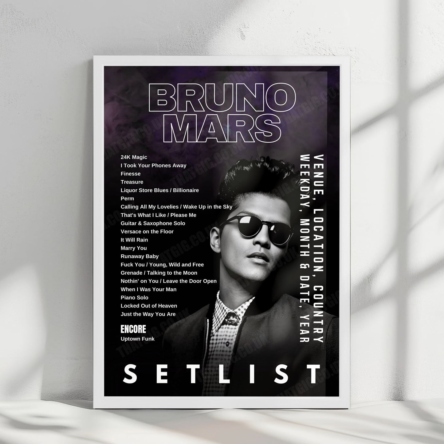 Bruno Mars Setlist Poster - National Stadium, Singapore - April 3rd, 2024