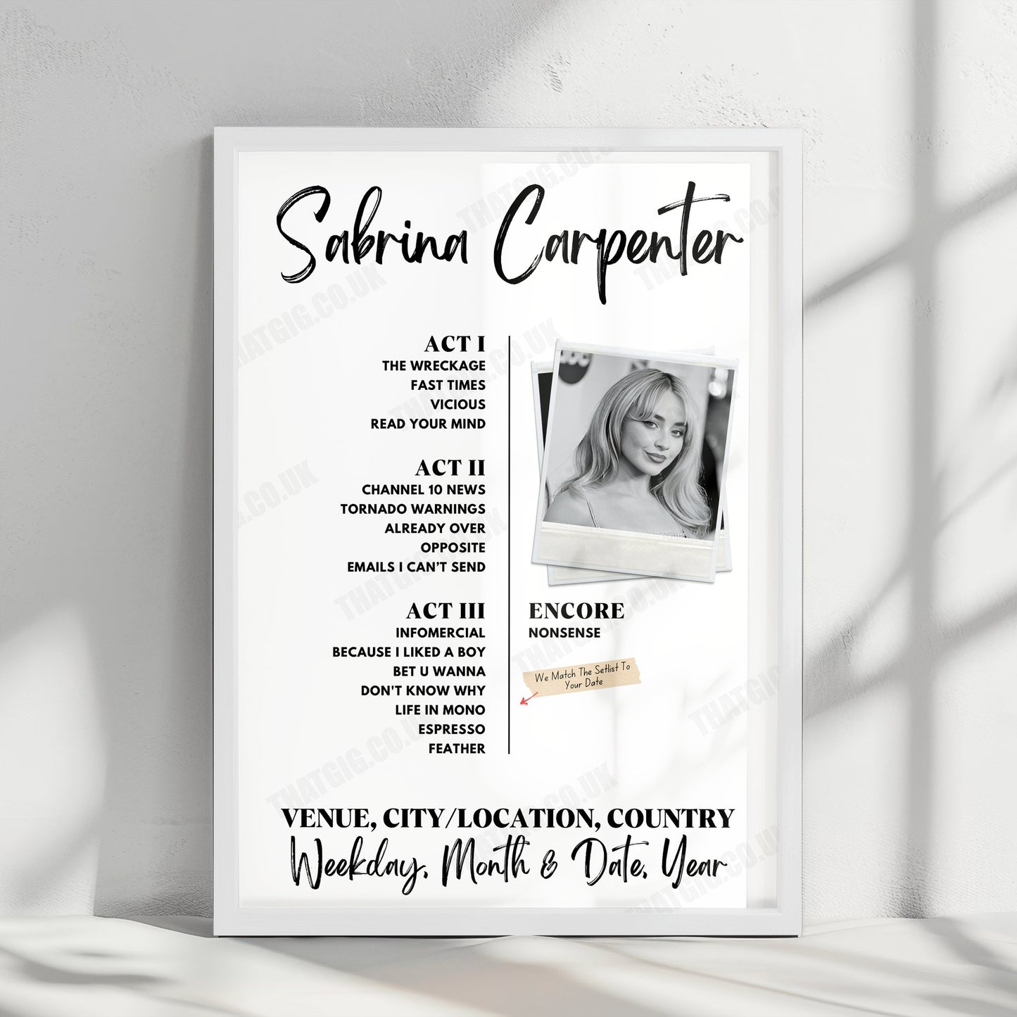 Sabrina Carpenter Setlist Poster - Kia Forum, Inglewood, CA, USA - November 18th, 2024