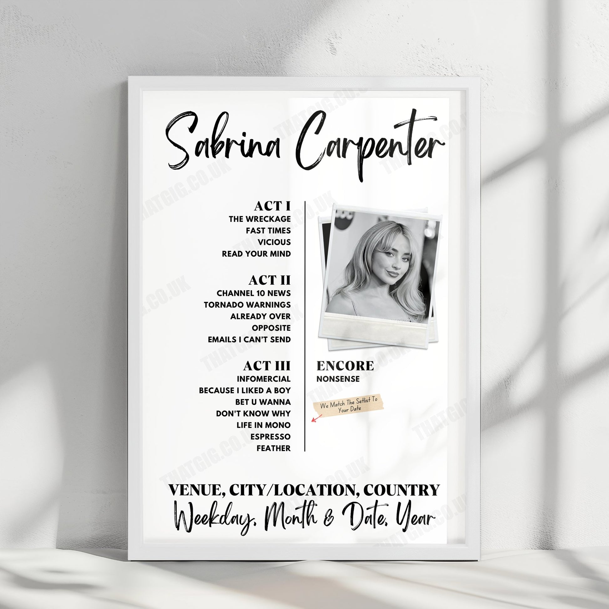 Sabrina Carpenter Setlist Poster - Kia Forum, Inglewood, CA, USA - November 18th, 2024