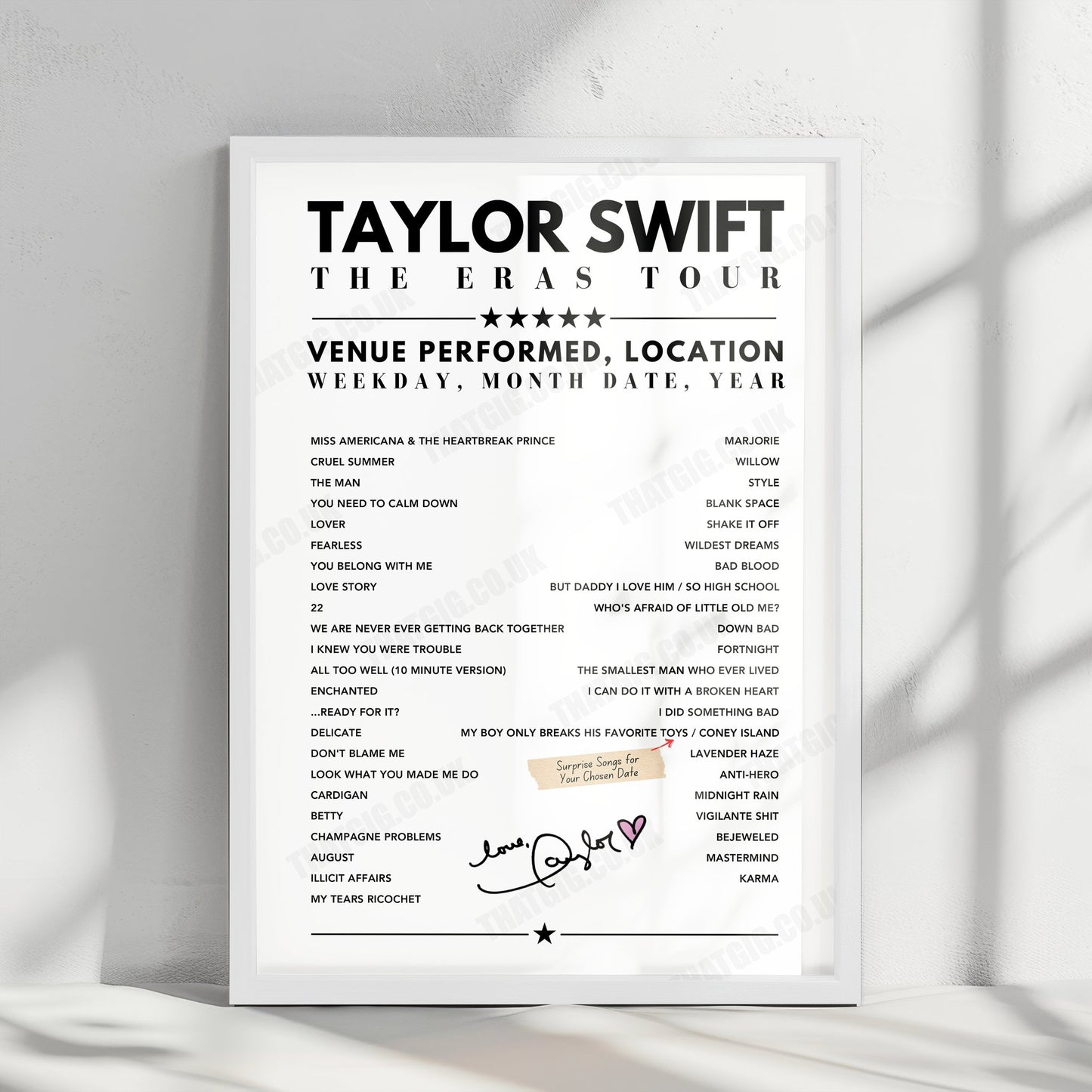 Taylor Swift Setlist Poster - Rogers Centre, Toronto, Canada - November 15th, 2024
