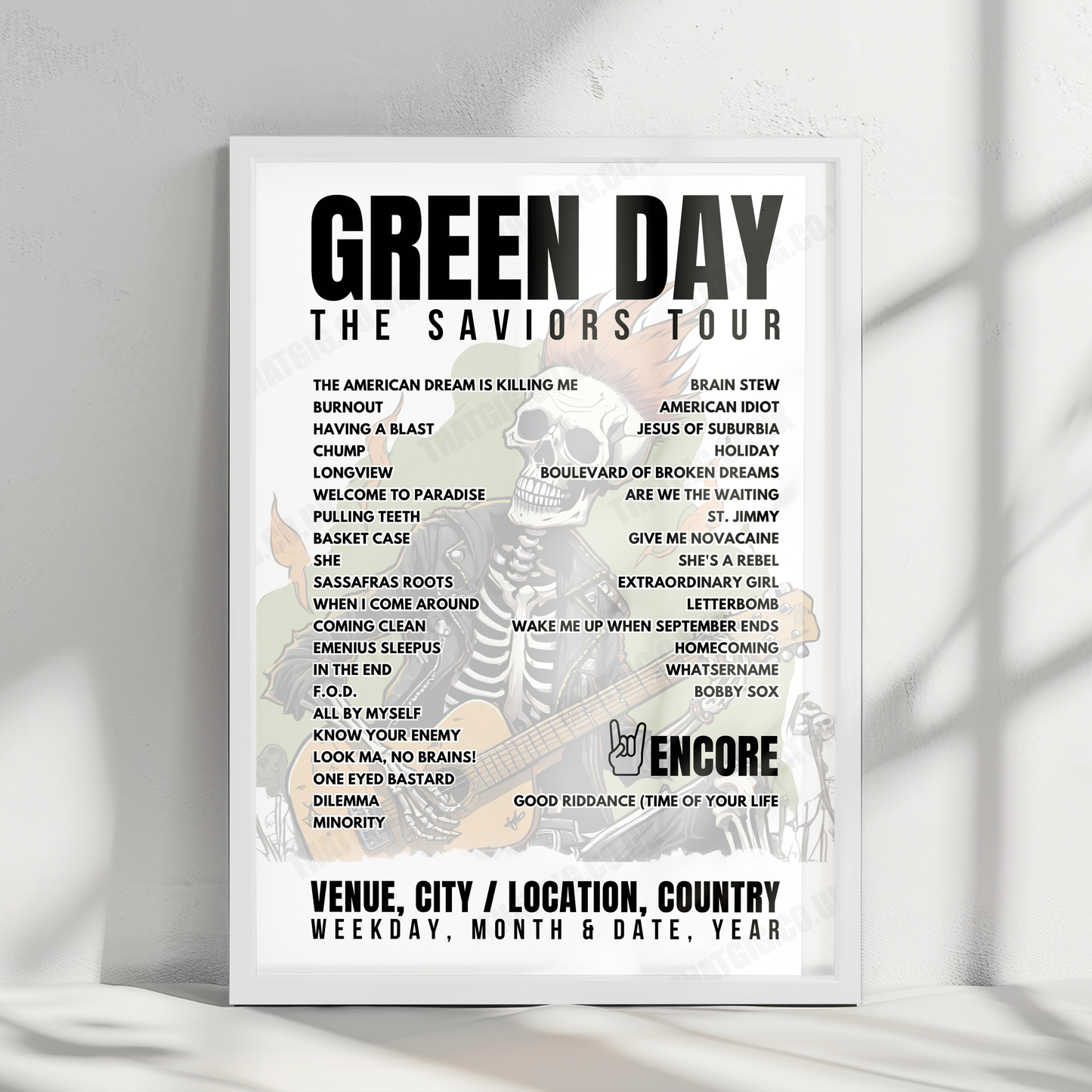 Green Day Setlist Poster - K-Arena Yokohama, Yokohama - February 26th, 2025