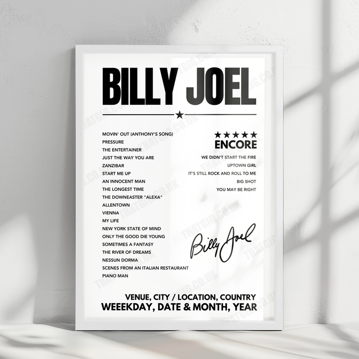 Billy Joel Setlist Poster - Madison Square Garden - January 11th, 2024