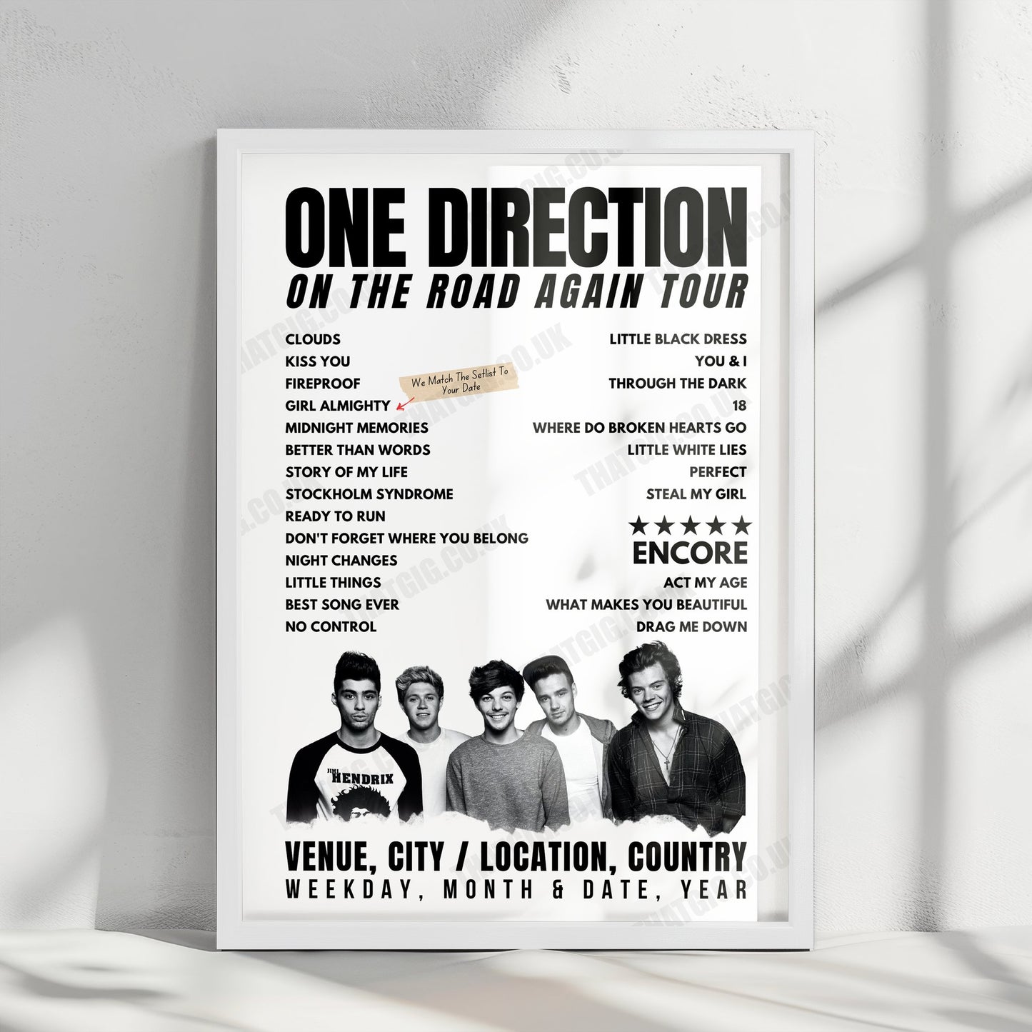 One Direction Setlist Poster - The SSE Hydro, Glasgow, Scotland - October 7th, 2015