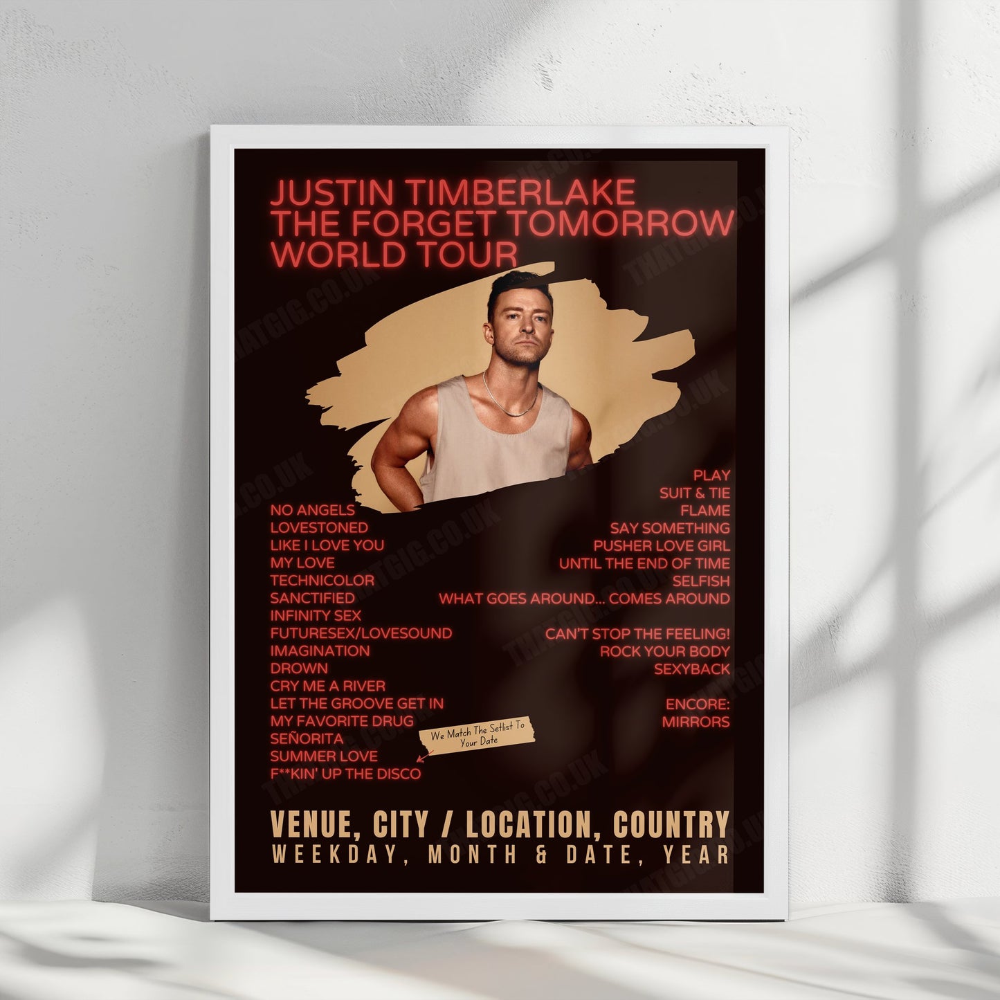 Justin Timberlake Setlist Poster - The O2 Arena, London, England - August 11th, 2024