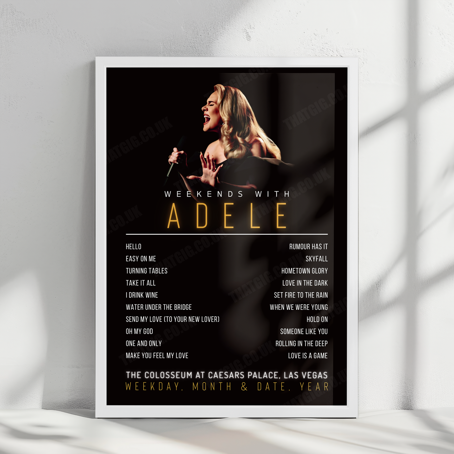 Adele Setlist Poster - The Colosseum at Caesars Palace, Las Vegas - February 24th, 2024