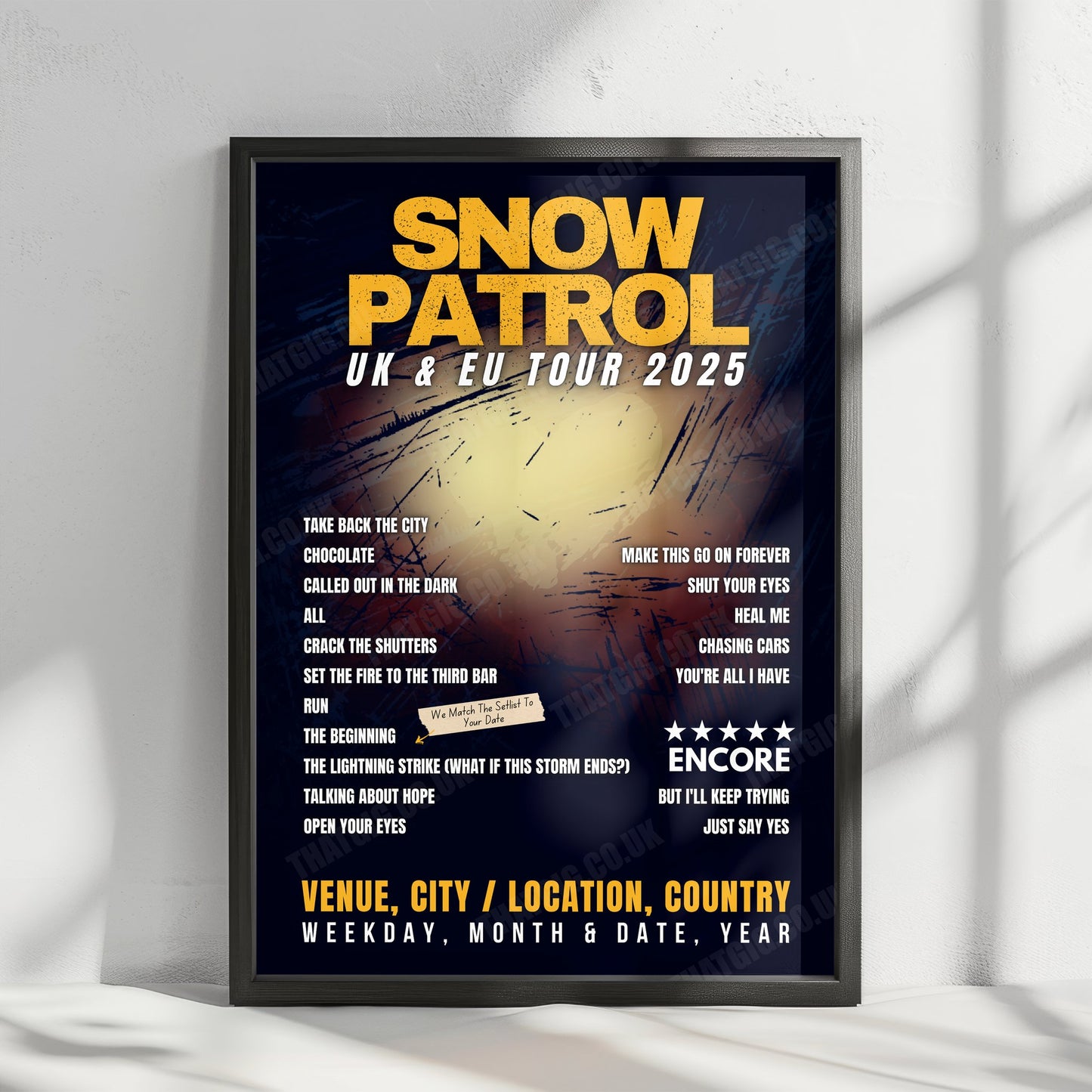 Snow Patrol Setlist Poster - The OVO Hydro, Glasgow, Scotland - February 21st, 2025