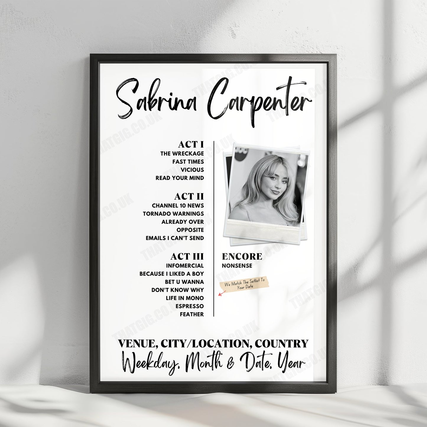 Sabrina Carpenter Setlist Poster - Kia Forum, Inglewood, CA, USA - November 18th, 2024