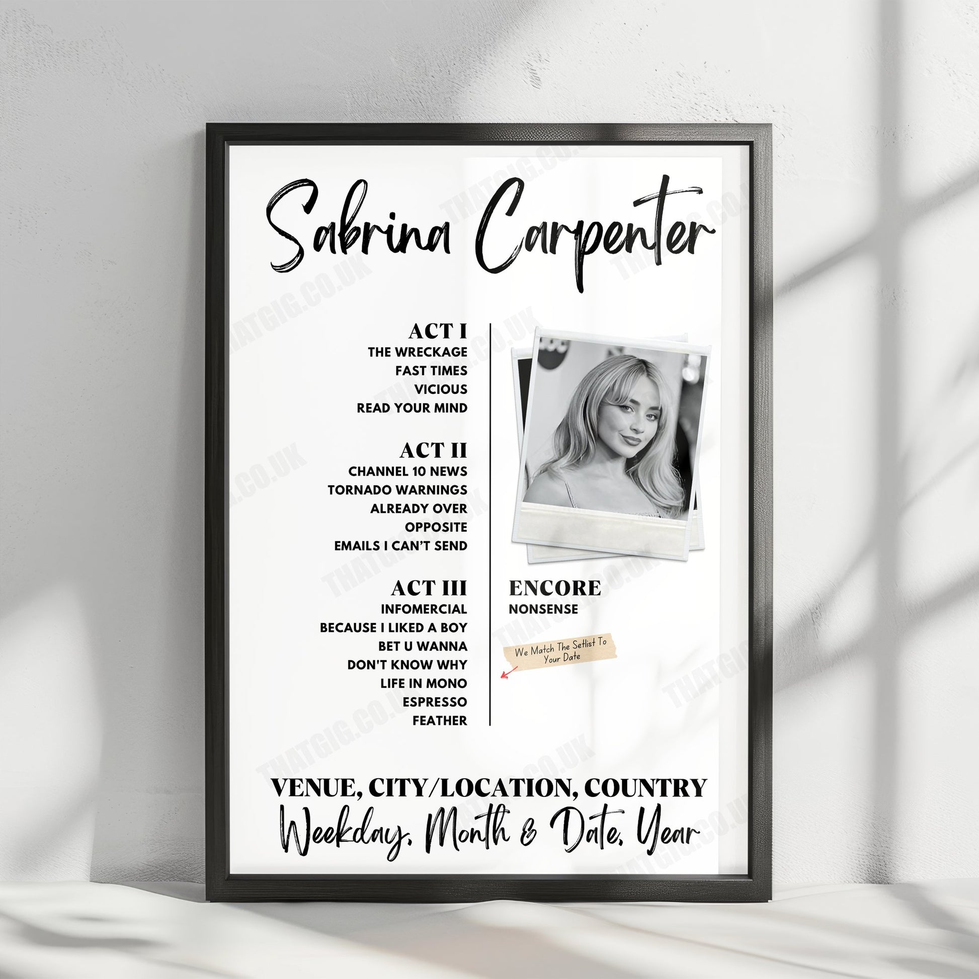 Sabrina Carpenter Setlist Poster - Kia Forum, Inglewood, CA, USA - November 18th, 2024