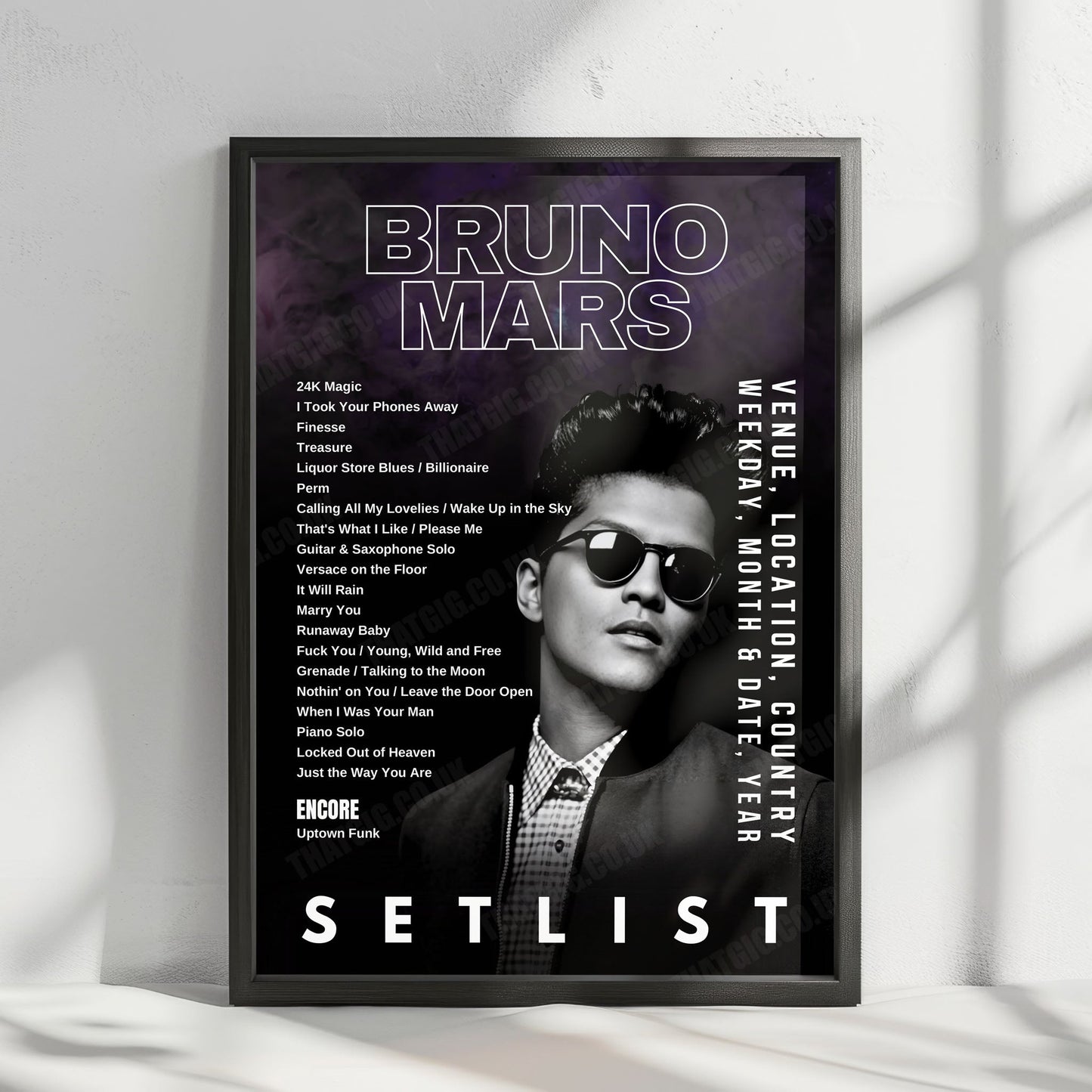 Bruno Mars Setlist Poster - Dolby Live at Park MGM, Las Vegas - August 28th, 2024